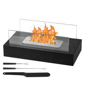 Black 13.8x7.1x5.5in With Windshield, Two Telescopic Forks, Fire Extinguishing Handle, Rectangular, Smokeless Stove, Iron Body, Stainless Steel C