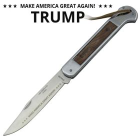 Make America Great Again!TRUMP Steel Manual Folding Knife W/ Engravable Wood Handle