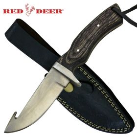 Red Deer Full Tang Gut Hook 8.5 inches Gray Hunting Knife with Sheath