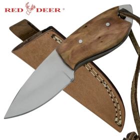 Red Deer Mini Skinner Full Tang Pakka Wood Handle 440 Stainless Steel Genuine Leather Sheath
