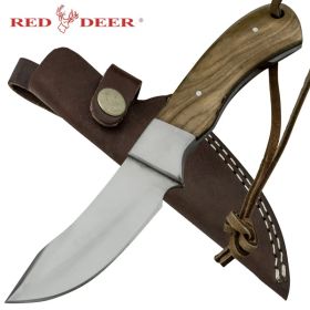 Red Deer Moose Hide Skinner Full Tang Pakka Wood Handle 440 Stainless Steel Genuine Leather Sheath