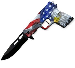 Tiger-USA Pistol Spring Assisted Knife AMERICAN FLAG EAGLE