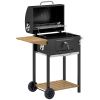 Outsunny Charcoal BBQ Grill, Outdoor Portable Cooker for Camping or Backyard Picnic, Barbecue Grill with Side Table, Bottom Storage Shelf