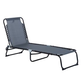 Outsunny Folding Chaise Lounge Chair, 4-Position Backrest, Pillow, Breathable Mesh for Patio, Garden Sun, Poolside, Baby Blue