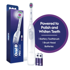 Oral-B Pro 100 3D White, Battery Toothbrush, White