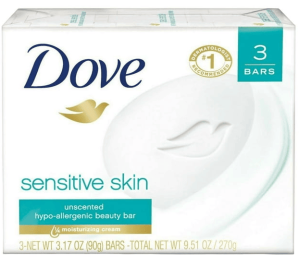 Dove Beauty Bar More Moisturizing Than Bar Soap Sensitive Skin With Gentle Cleanser for Softer Skin, Fragrance Free, Hypoallergenic 3.17 oz, 3 Bars