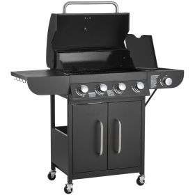 VEVOR Gas Grill, 4 Burner Propane Gas Grill with Side Burner, 425 SQ.In Grilling Area, Carbon Steel Enamel Grates, Outdoor 52