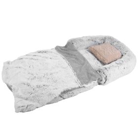 Large Foldable Human Size Dog Bed With Pillow Blanket Flurry Plush Napping Human-Sized Dog Bed Machine Washable Zipped Removable Cover For Pets K