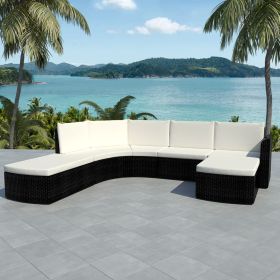 4 Piece Garden lounge set with Cushions Poly Rattan Black