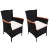 Garden Chairs 2 pcs with Cushions Poly Rattan Black
