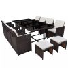 13 Piece Outdoor Dining Set with Cushions Poly Rattan Brown