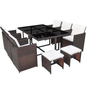 11 Piece Outdoor Dining Set with Cushions Poly Rattan Brown