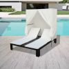 Double Sun Lounger with Curtain Poly Rattan Black