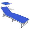 Folding Sun Lounger with Roof Aluminium and Textilene Blue