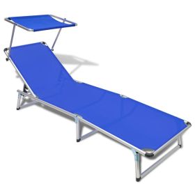 Folding Sun Lounger with Roof Aluminium and Textilene Blue