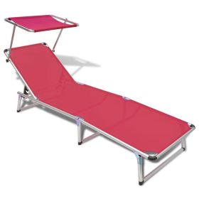 Folding Sun Lounger with Roof Aluminium and Textilene Red