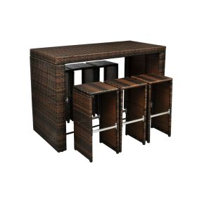 7 Piece Garden Bar Set Poly Rattan Brown