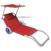 Folding Sun Lounger with Canopy and Wheels Aluminium Red