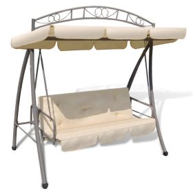 Outdoor Convertible Swing Bench with Canopy Patterned Arch Sand White