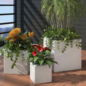 Garden Square Rattan Raised Bed Set 3 pcs White