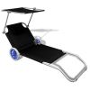 Folding Sun Lounger with Canopy and Wheels Aluminium Black