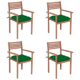 Patio Chairs 4 pcs with Green Cushions Solid Teak Wood