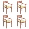 Patio Chairs 4 pcs with Cream White Cushions Solid Teak Wood