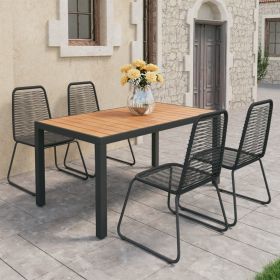 5 Piece Patio Dining Set PVC Rattan Black and Brown