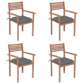 Patio Chairs 4 pcs with Gray Cushions Solid Teak Wood