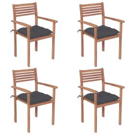 Patio Chairs 4 pcs with Anthracite Cushions Solid Teak Wood