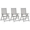 Patio Reclining Chairs 3 pcs Gray Solid Acacia Wood