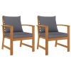 Patio Chairs 2 pcs with Dark Gray Cushion Solid Acacia Wood