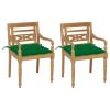 Batavia Chairs 2 pcs with Green Cushions Solid Teak Wood