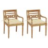 Batavia Chairs 2 pcs with Cream White Cushions Solid Teak Wood