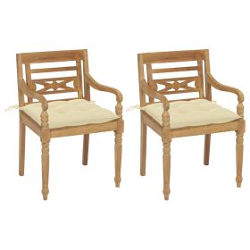 Batavia Chairs 2 pcs with Cream White Cushions Solid Teak Wood