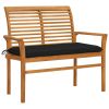 Patio Bench with Black Cushion 44.1" Solid Teak Wood