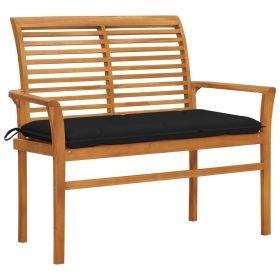 Patio Bench with Black Cushion 44.1" Solid Teak Wood