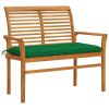 Patio Bench with Green Cushion 44.1" Solid Teak Wood