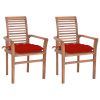 Dining Chairs 2 pcs with Red Cushions Solid Teak Wood