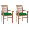Dining Chairs 2 pcs with Green Cushions Solid Teak Wood