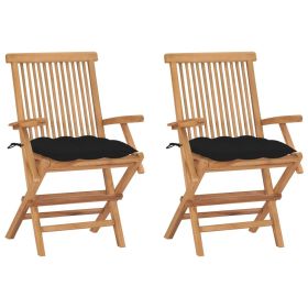 Patio Chairs with Black Cushions 2 pcs Solid Teak Wood