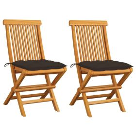Patio Chairs with Taupe Cushions 2 pcs Solid Teak Wood