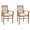 Dining Chairs 2 pcs with Cream White Cushions Solid Teak Wood