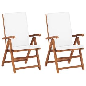 Reclining Patio Chairs with Cushions 2 pcs Solid Teak Wood Cream