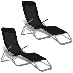 Sun Loungers 2 pcs Steel Frame and Textilene Black