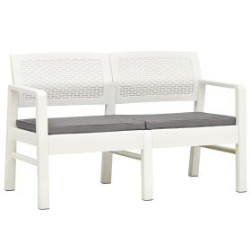 2-Seater Patio Bench with Cushions 47.2" Plastic White
