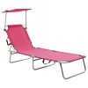 Folding Sun Lounger with Canopy Pink Aluminum