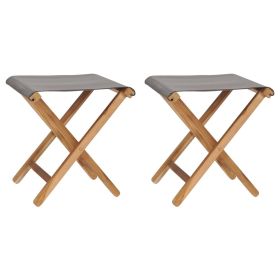 Folding Chairs 2 pcs Solid Teak Wood and Fabric Dark Gray