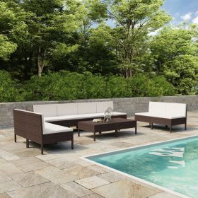 10 Piece Patio Lounge Set with Cushions Poly Rattan Brown