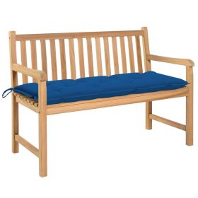 Patio Bench with Blue Cushion 47.2" Solid Teak Wood